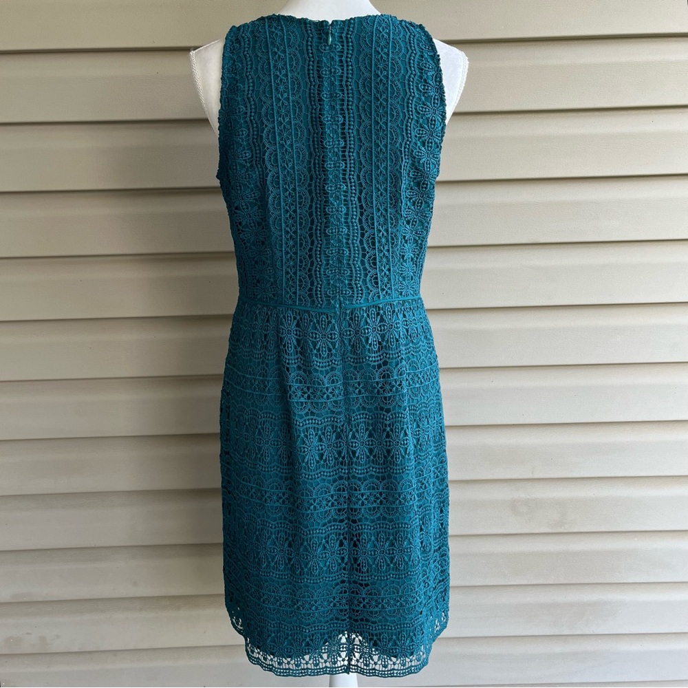 •LOFT• Jade Green Lace Crochet Overlay Dress - Size 8 - Picture 6 of 9